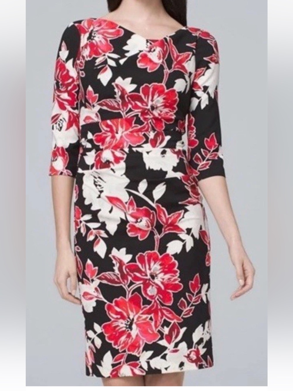 White House Black Market Black Red Cream Floral Sheath Dress - Picture 3 of 11